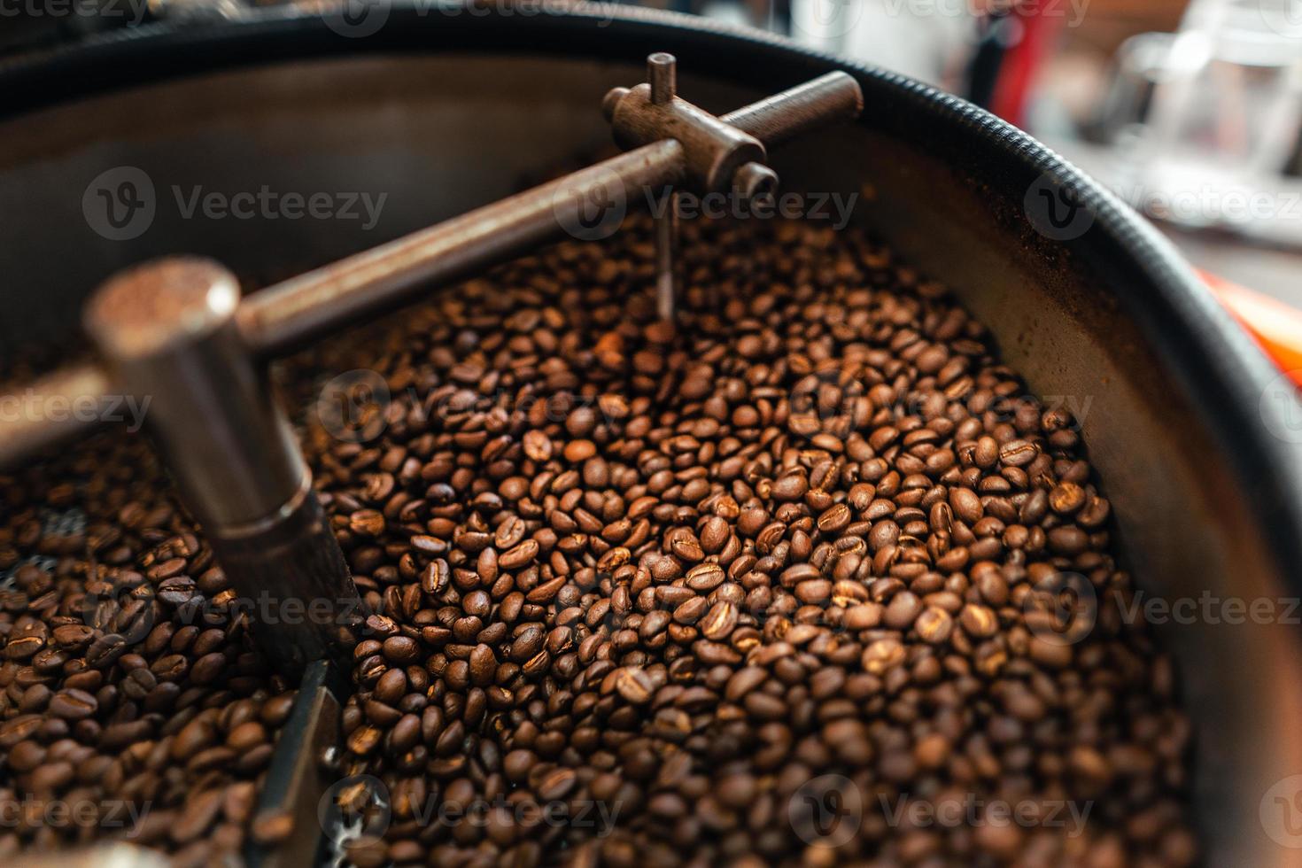 Roasted coffee beans in a cooling machine photo