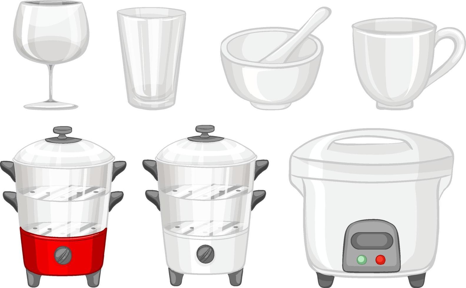 Set of different kitchenware on white background vector