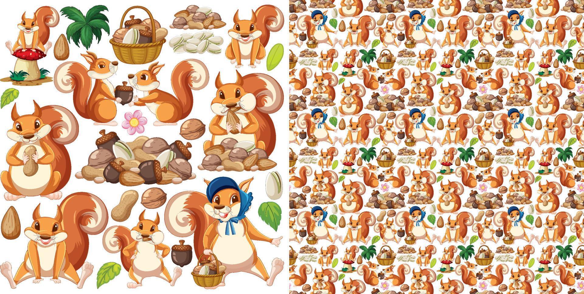 Seamless background with squirrels and nuts vector