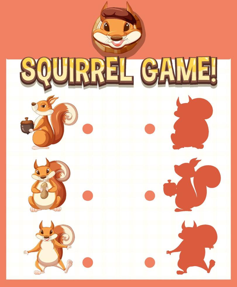 A squirrel matching game worksheet for children vector