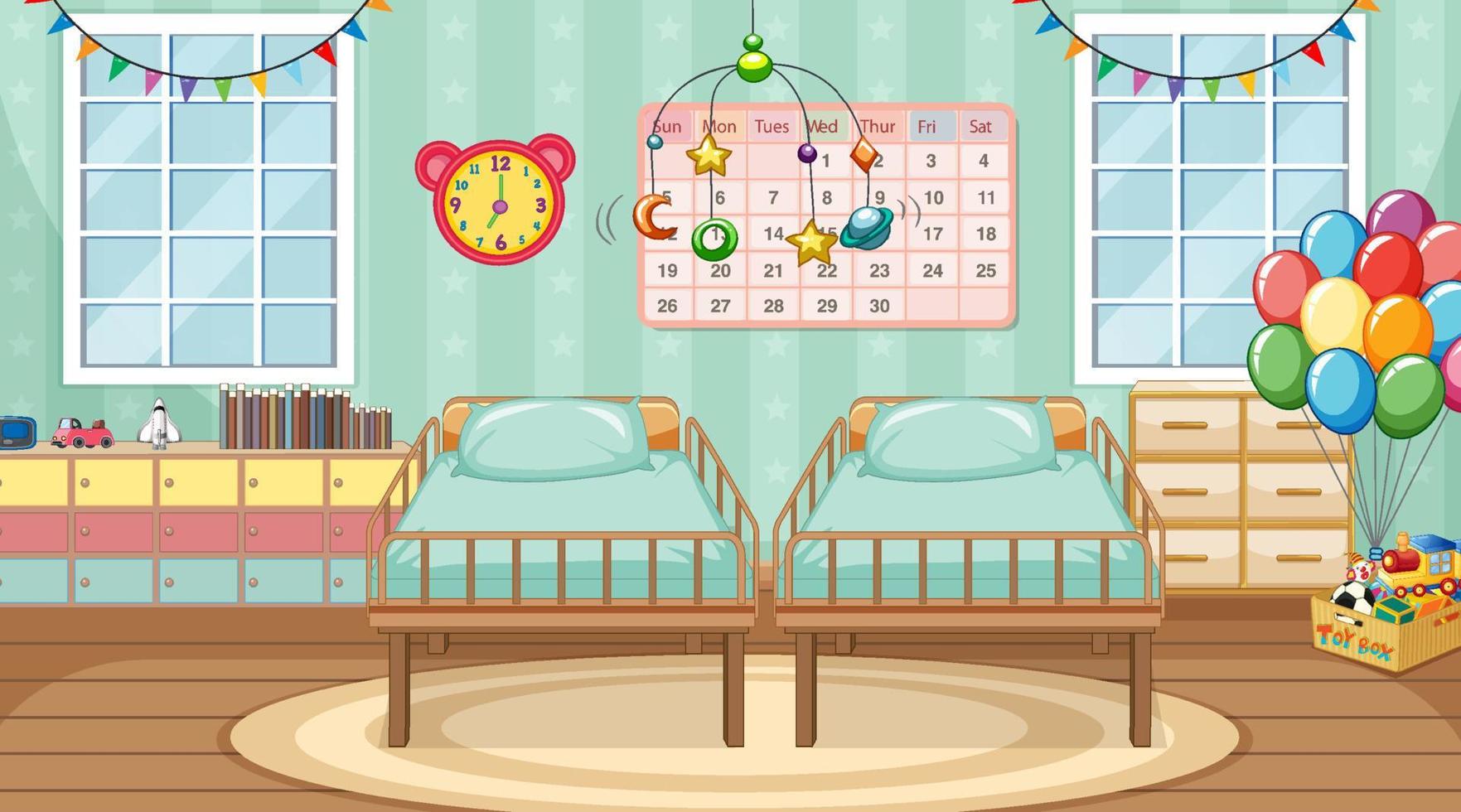 Scene of bedroom with two baby beds vector