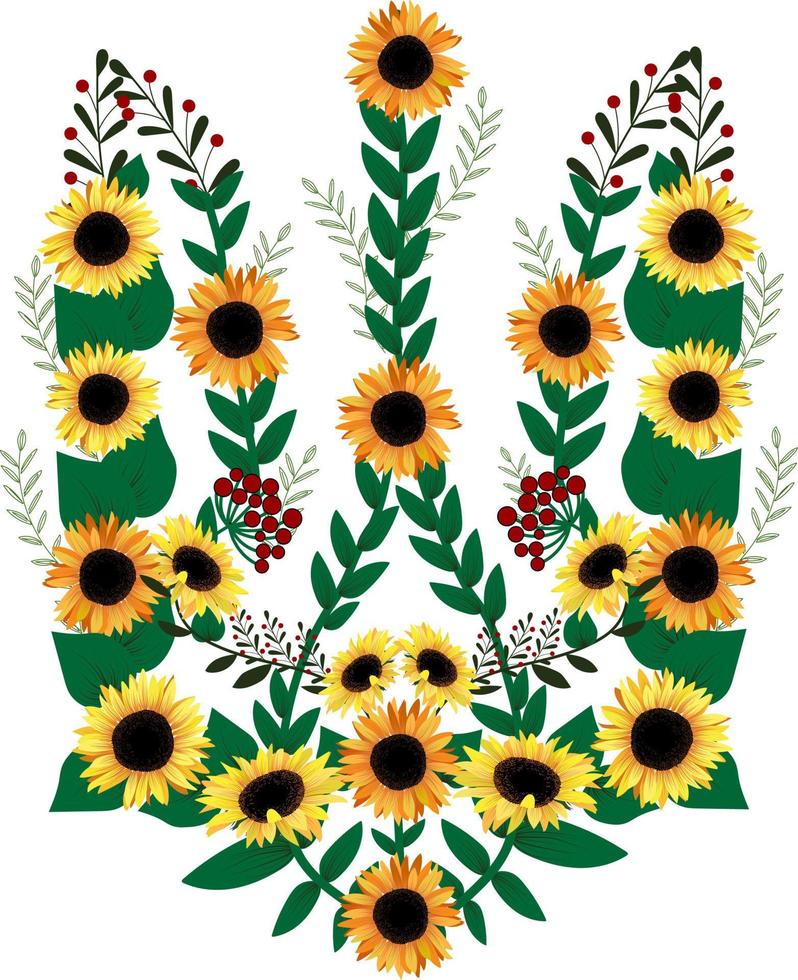Ukrainian trident of flowers vector