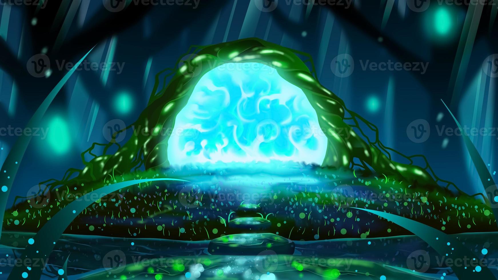 illustration of mystery in the middle of the forest, a portal that opens in the middle of the forest photo