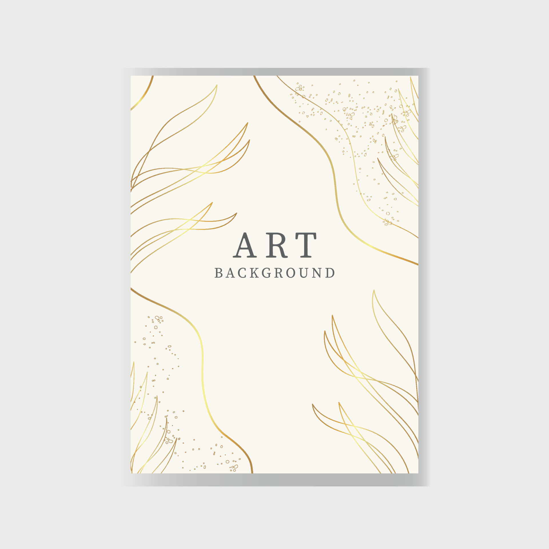 Abstract vertical background in beige color with golden floral elements