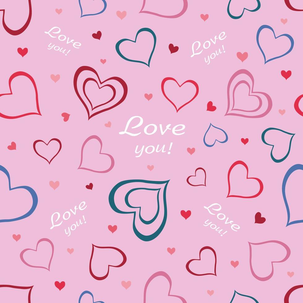 Vector illustration of a cute seamless pattern with hearts on pink background.