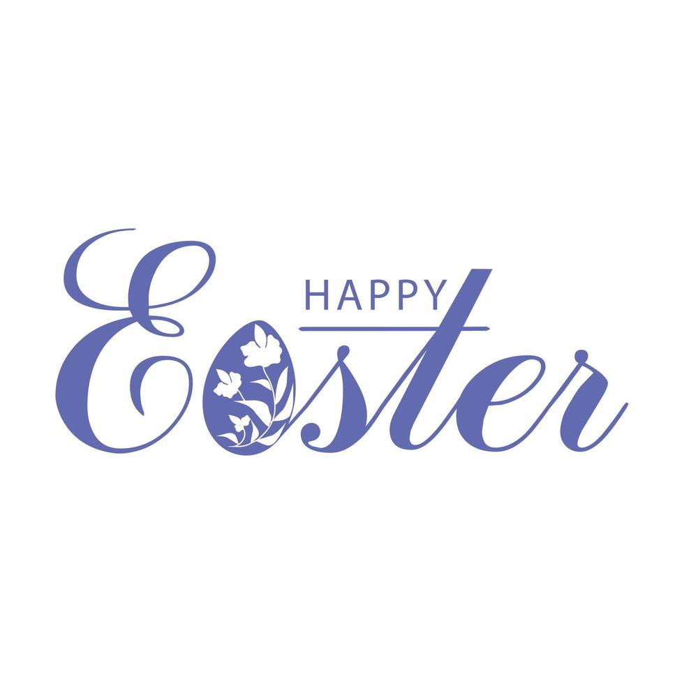 Happy Easter concept in trend color. Greeting banner, poster, card, logo. Isolated. Color 2022 years, very peri. Festive vector illustration.