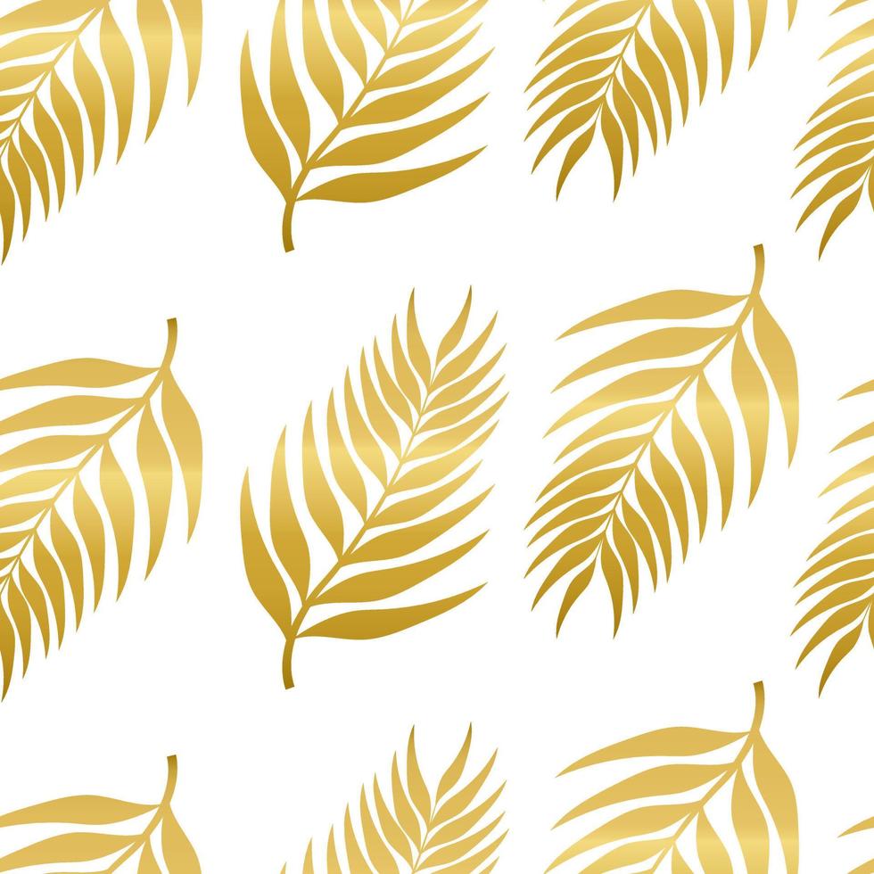 Elegance seamless pattern with tropical leaves in golden. Palm branch. For textile, cover, wrapping paper. Vector illustration.