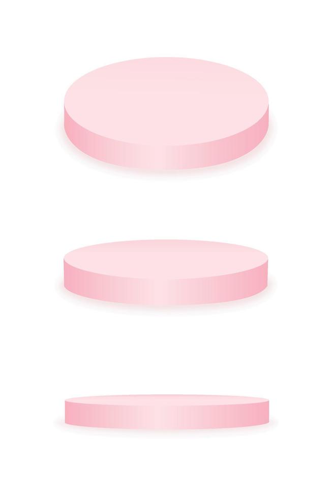 Set of pastel pink 3d podium. Design element for cosmetic product, presentation, mockup. For valentine's day, mother's day, women's day, birthday, sale. Vector illustration.