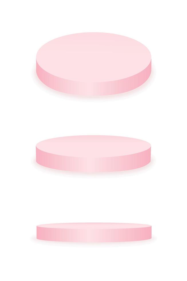 Set of pastel pink 3d podium. Design element for cosmetic product, presentation, mockup. For valentine's day, mother's day, women's day, birthday, sale. Vector illustration.