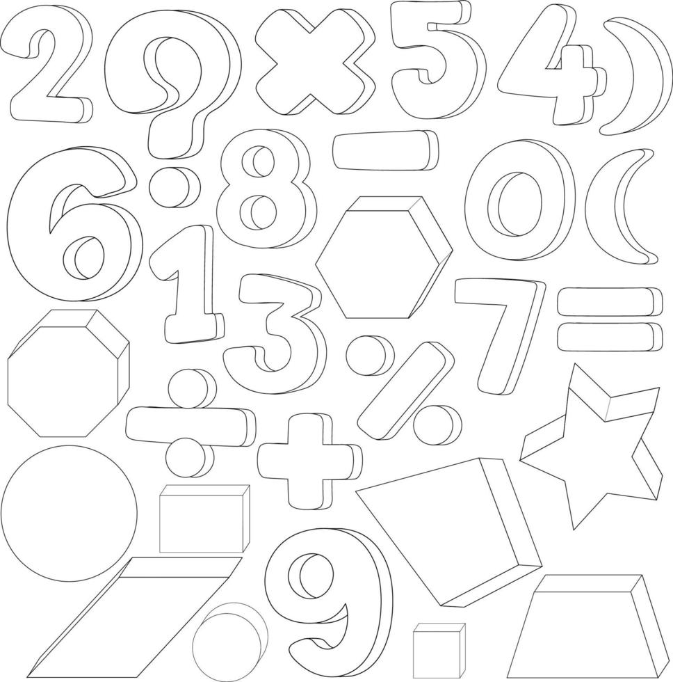 un conjunto de contornos de iconos numéricos y matemáticos vector