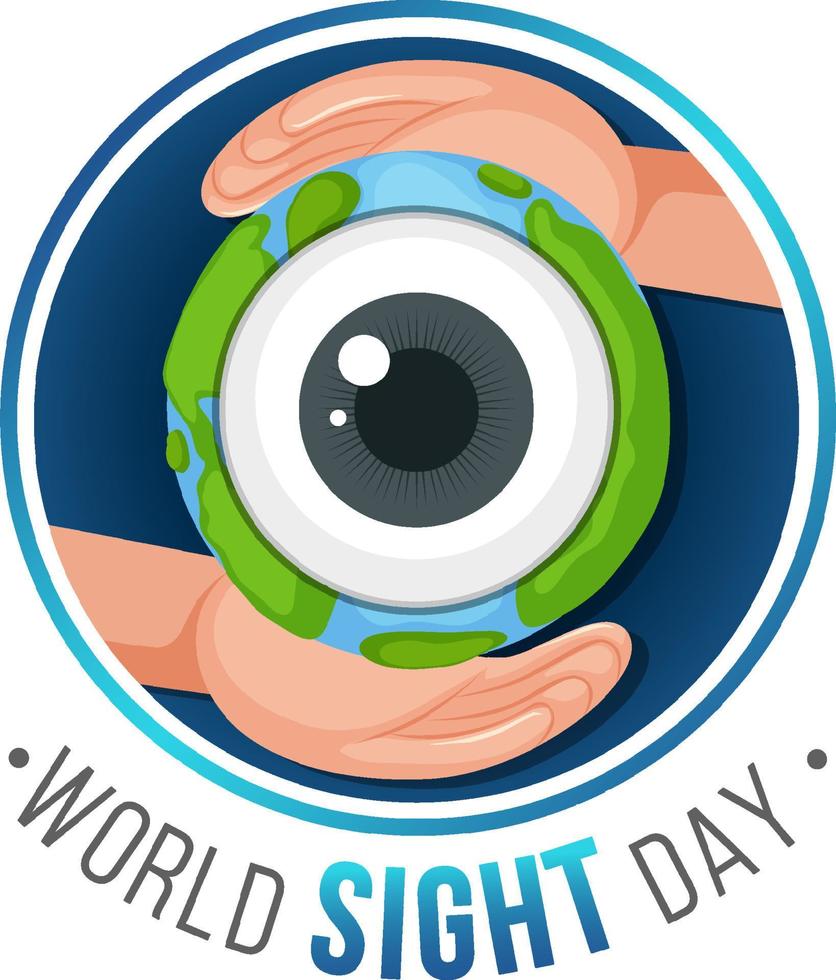 logotipo de la palabra del día mundial de la vista con las manos sosteniendo un ojo vector