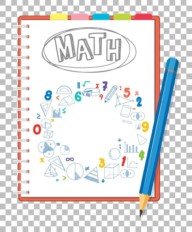 Doodle math formula on notebook page with pencil on grid backgroun vector
