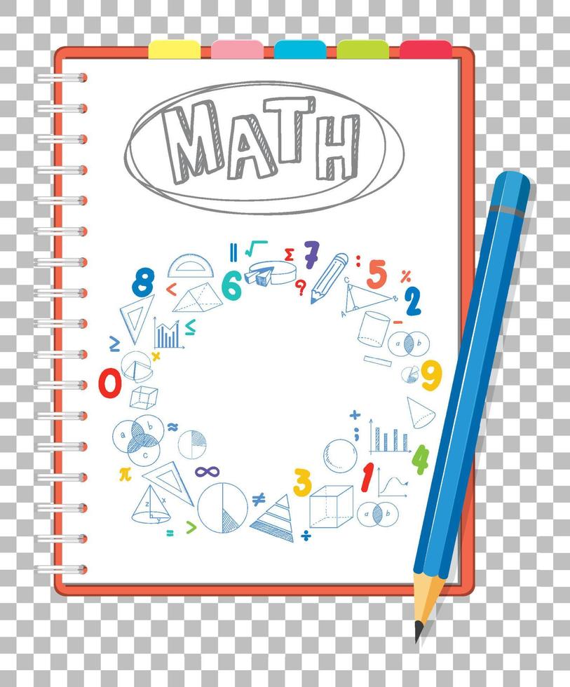 Doodle math formula on notebook page with pencil on grid backgroun vector