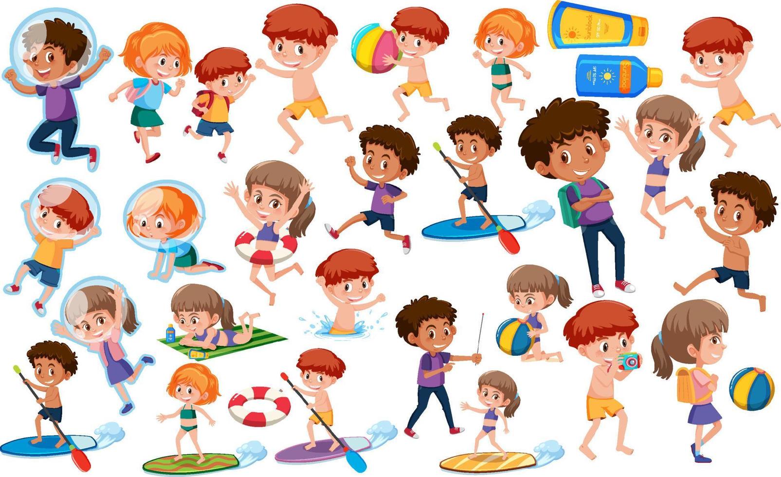 Collection of many kids doing different activities vector