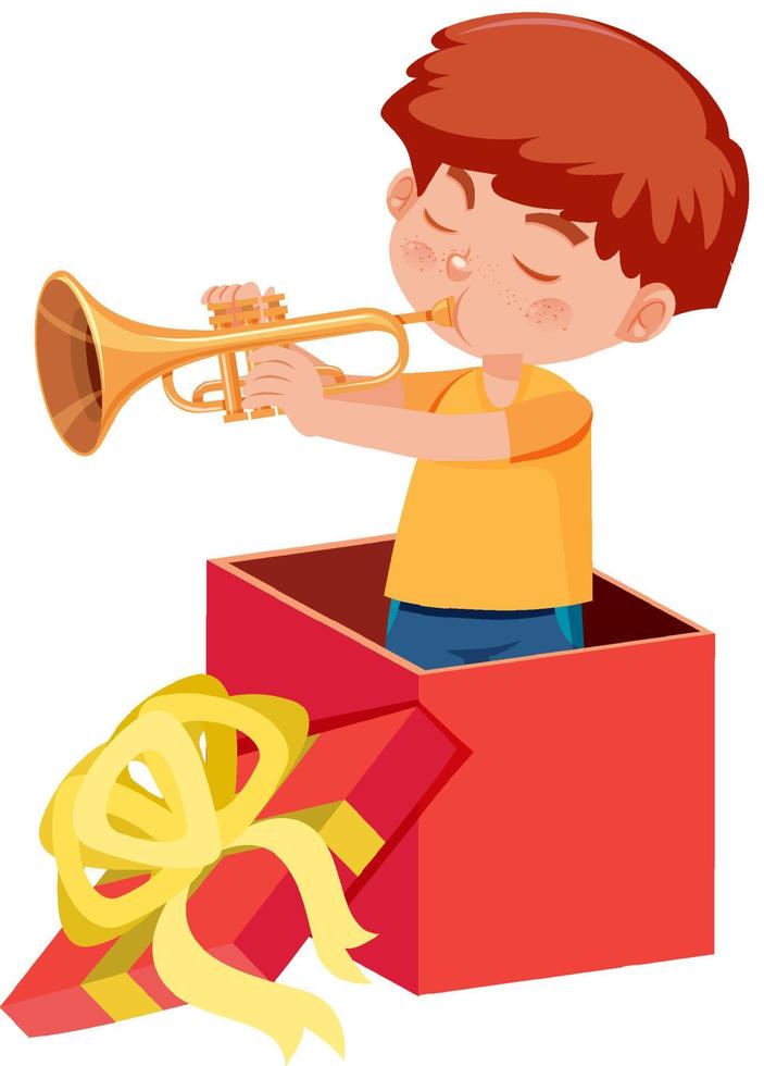 A little boy in the present box on white background vector