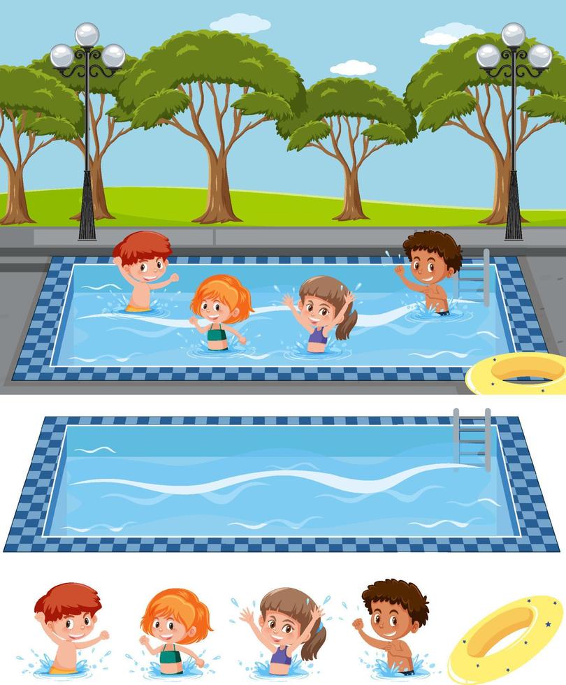 Children swimming in the pool concept vector