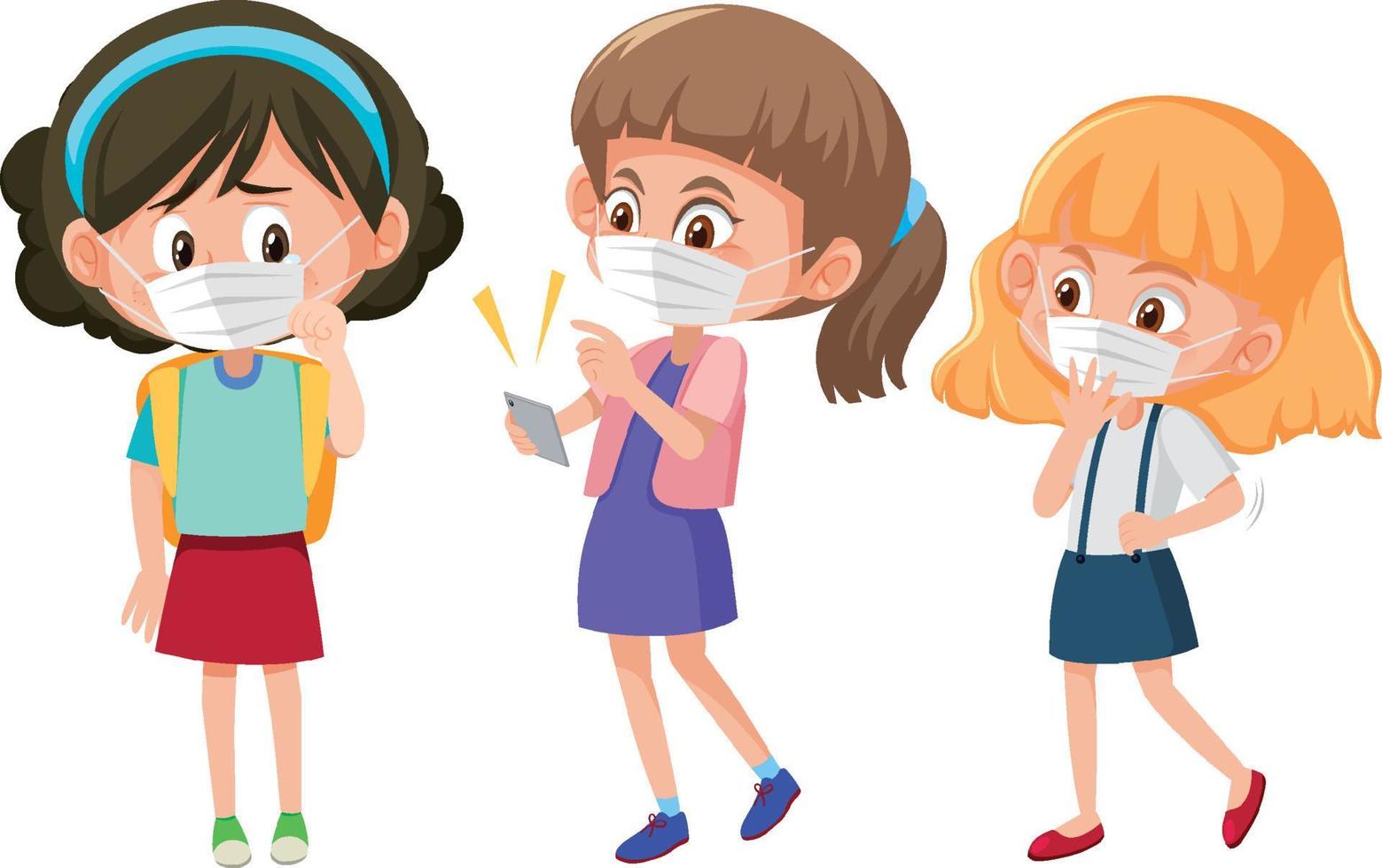 Collection of different girls wearing mask cartoon vector
