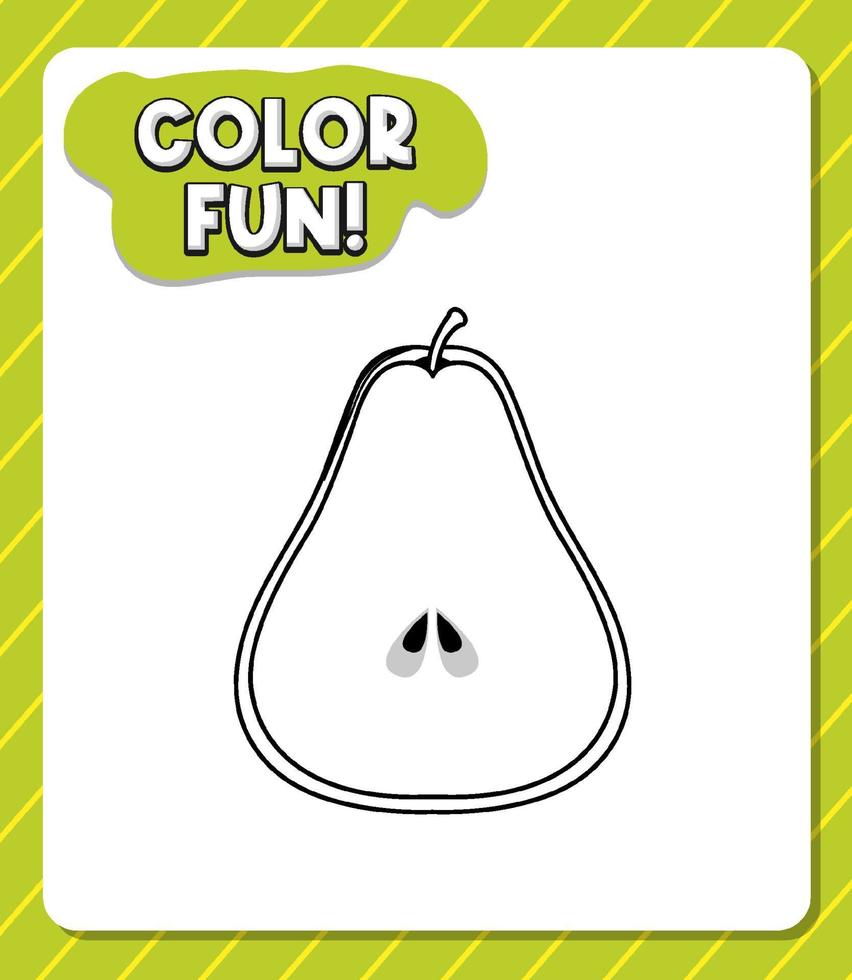Worksheets template with color fun text and pear outline vector