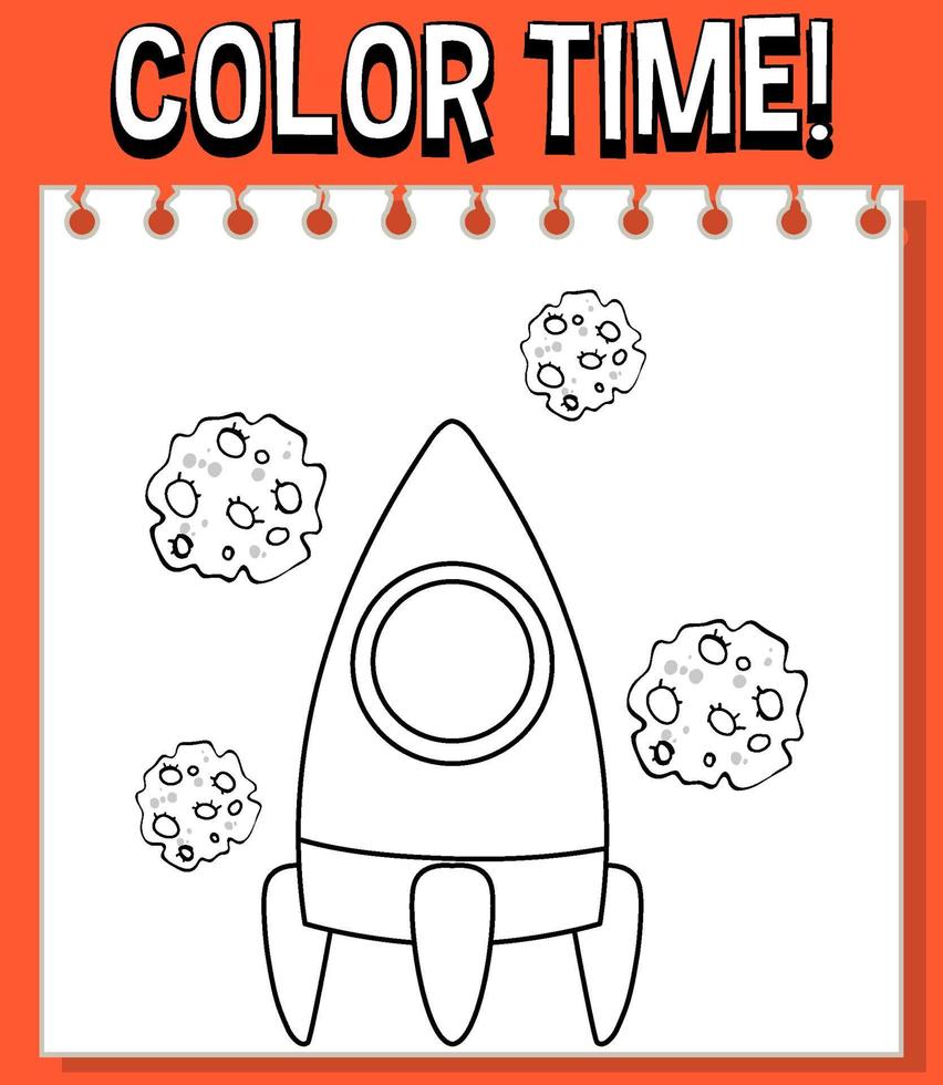 Worksheets template with color time text and rocket outline vector