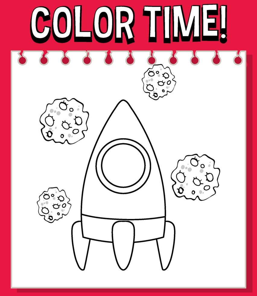 Worksheets template with color time text and rocket outline vector