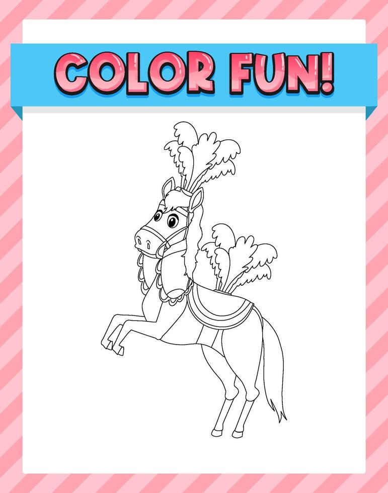 Worksheets template with color fun text and horse outline vector