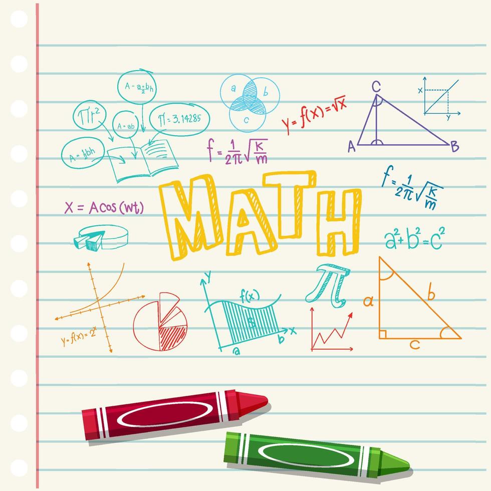 Doodle fórmula matemática con fuente matemática en la página del cuaderno vector