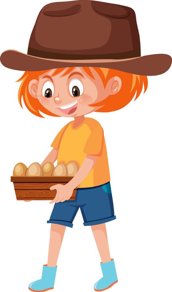 A girl holding egg boxes on white background vector