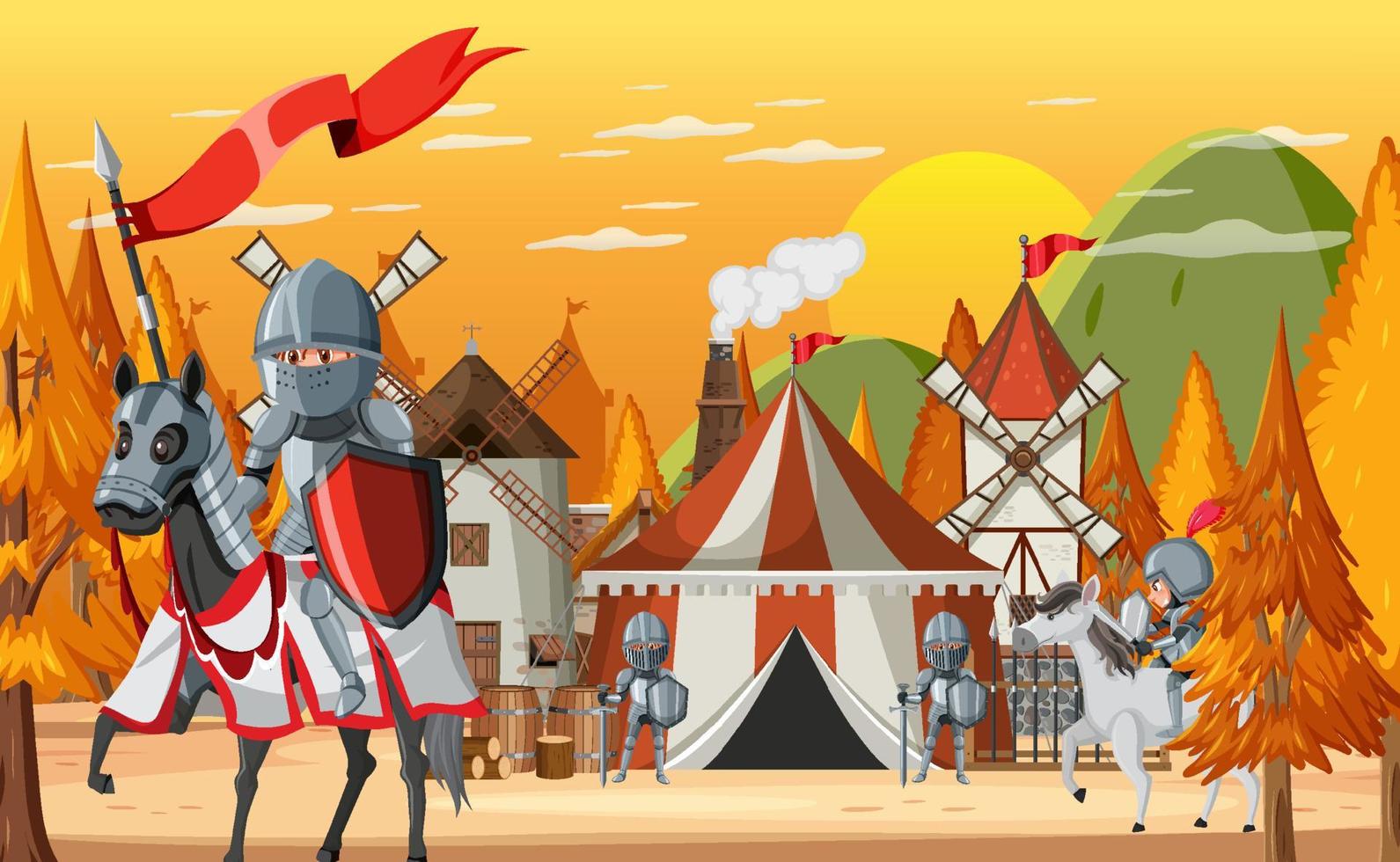 campamento medieval militar con carpa vector