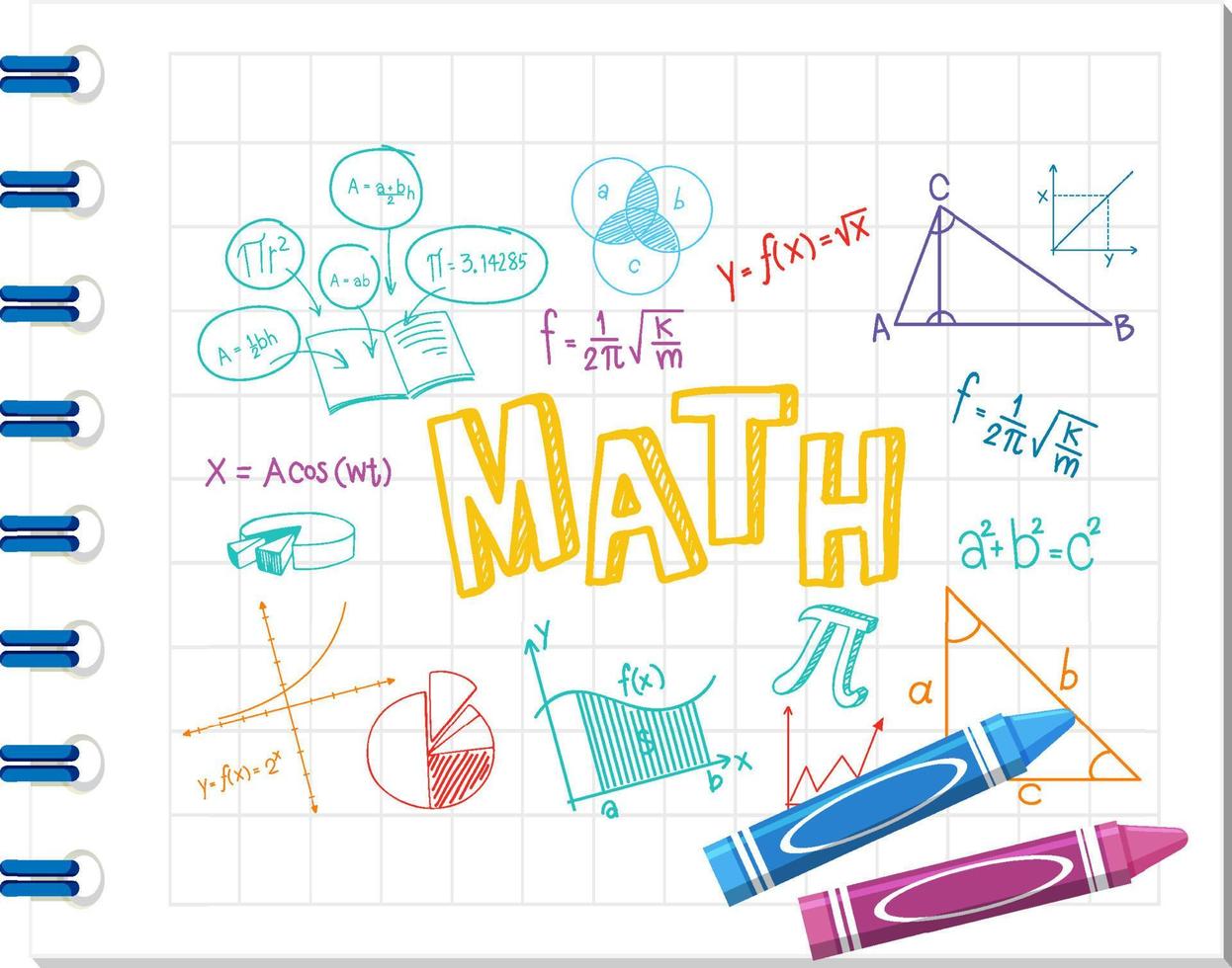 Doodle math formula with Mathematics font on notebook vector