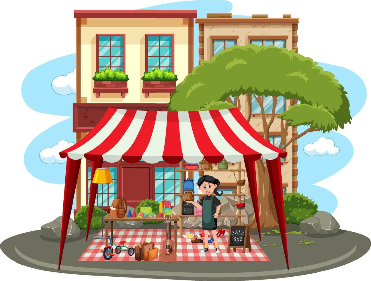 Flea market concept with second hand clothes shop vector