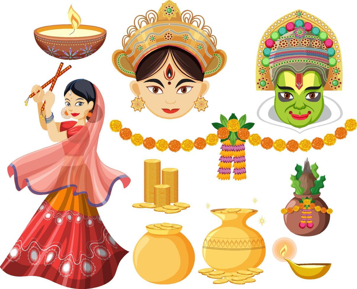 Set of Indian gods and offerings vector