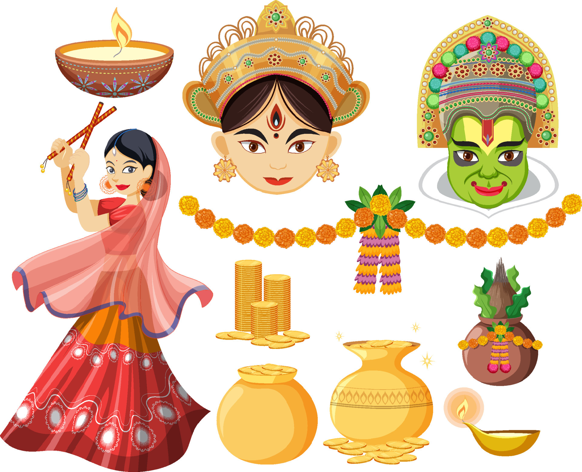 Set of Indian gods and offerings 6585210 Vector Art at Vecteezy