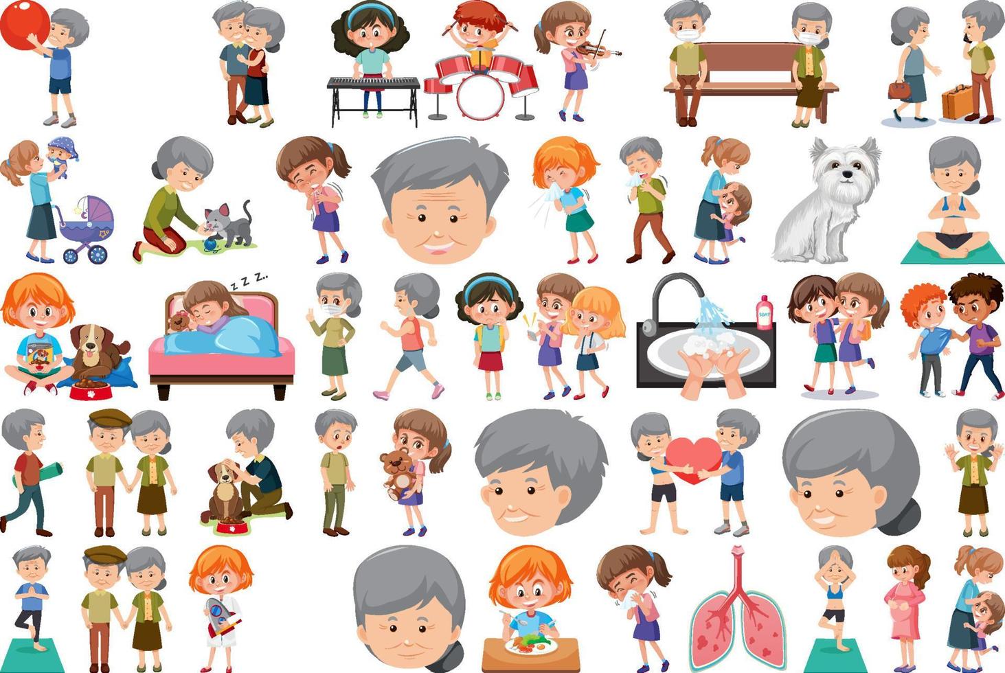 Set of different activities people in cartoon style vector