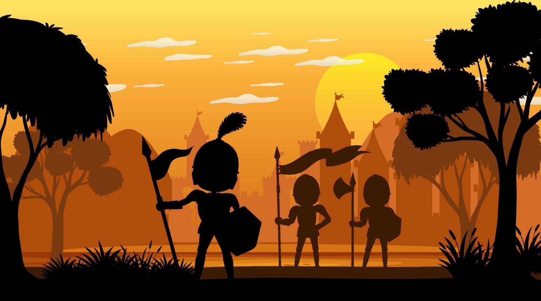 Silhouette medieval cartoon background vector
