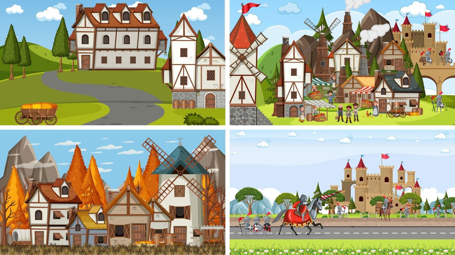 Set of different scene medieval vector