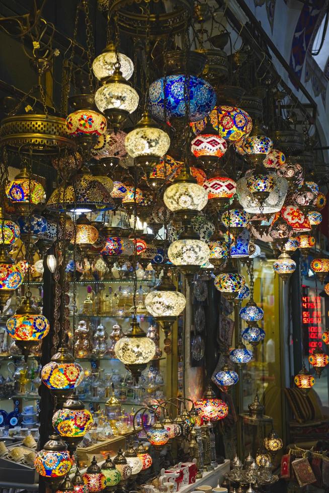 ISTANBUL, TURKEY - MAY 25. Lights for sale in the Grand Bazaar in Istanbul Turkey on May 25, 2018 photo