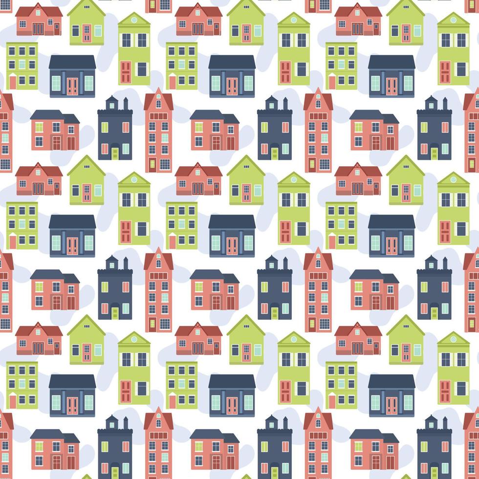 Vector seamless pattern with houses and spots