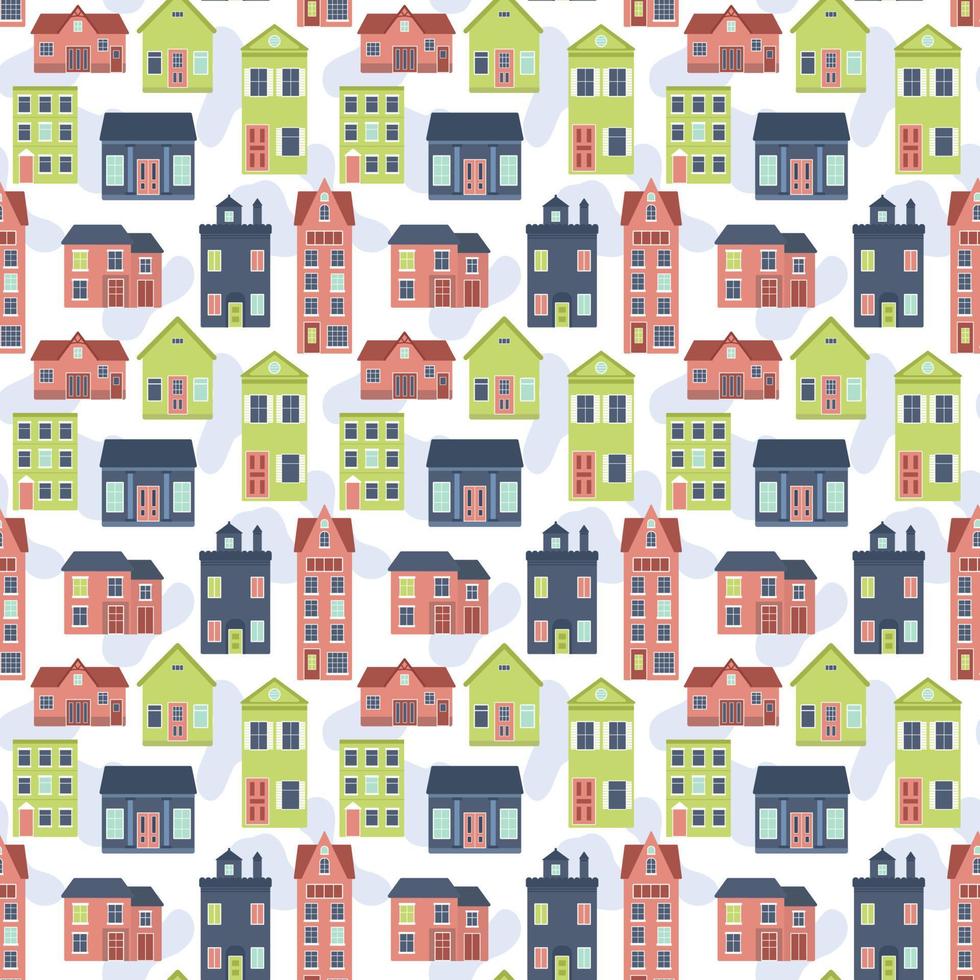 Vector seamless pattern with houses and spots
