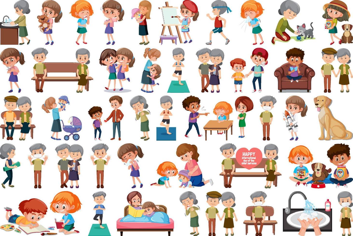 Set of different activities people in cartoon style vector