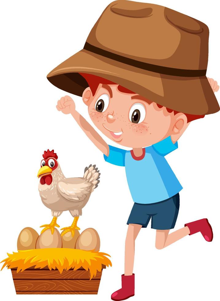 Young farm boy with chicken vector