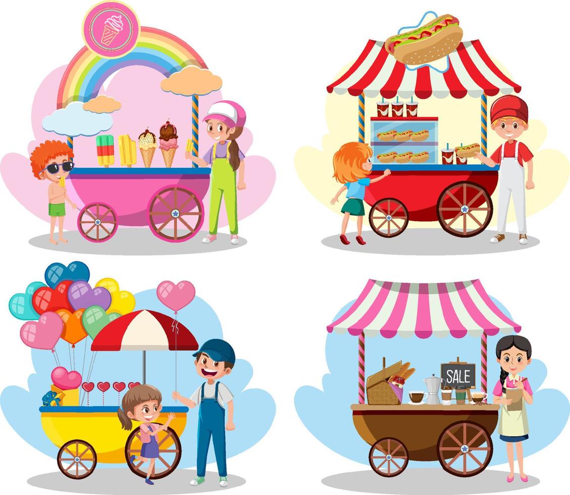 Flea market concept with set of different cart stores vector
