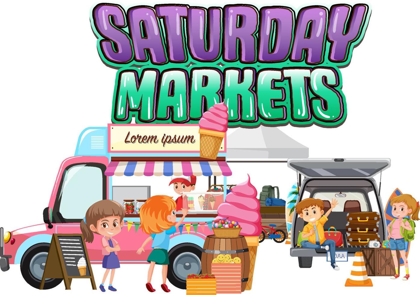Flea market concept with saturday markets vector