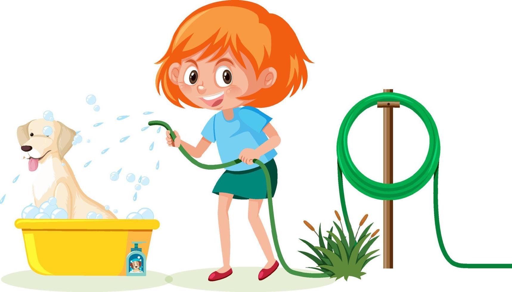 Cartoon girl washing her dog vector