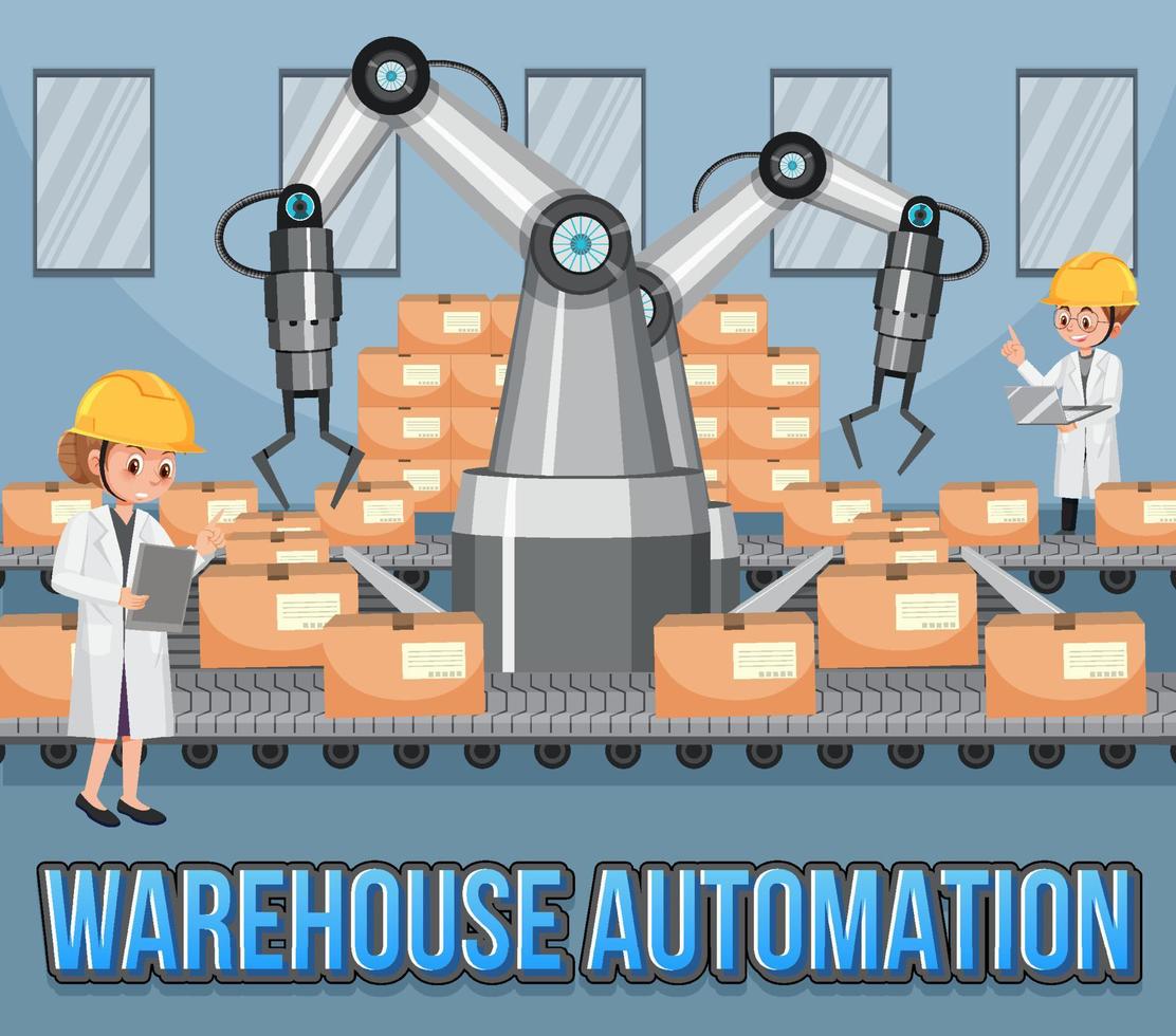 Automation industry concept with assembly line robots vector