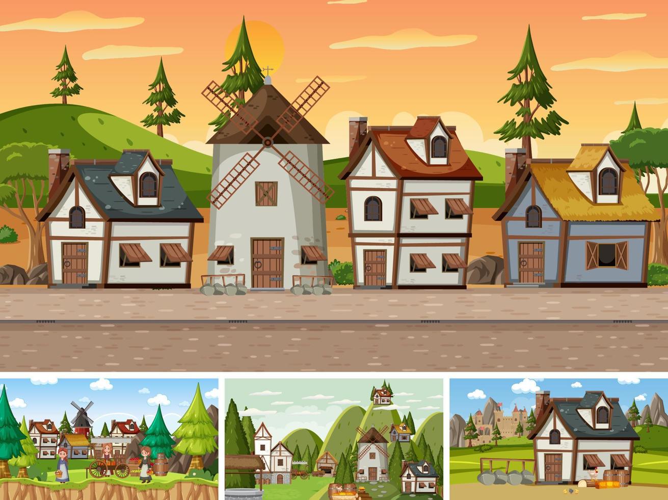 Set of different scene medieval vector