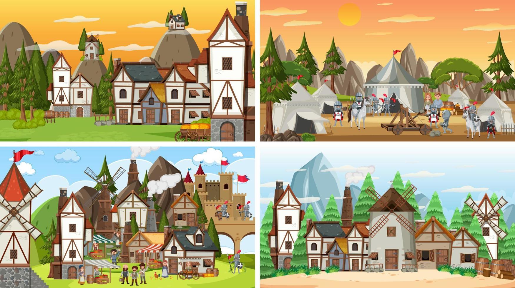 Set of different scene medieval vector