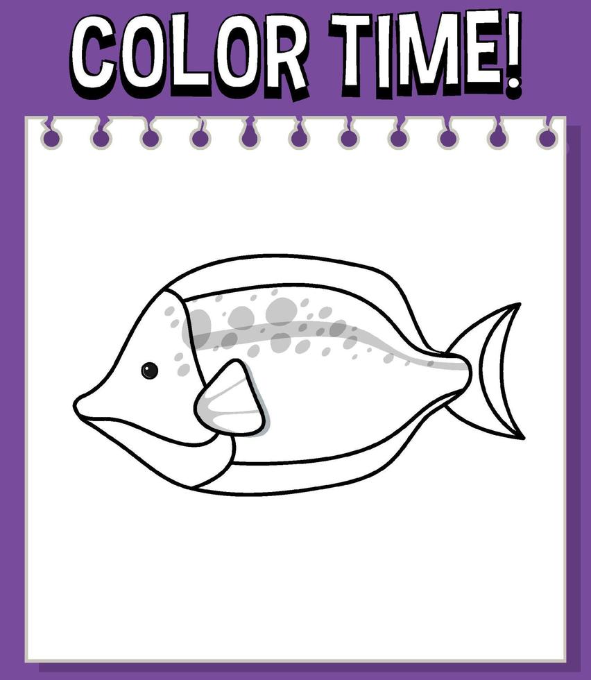 Worksheets template with color time text and fish outline vector