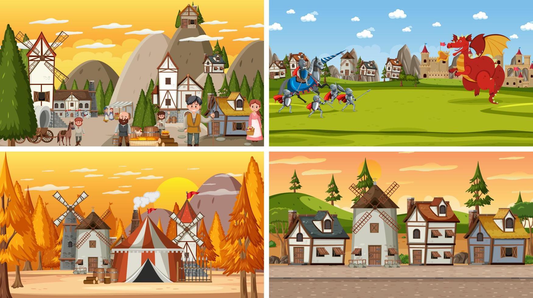 Set of different scene medieval vector