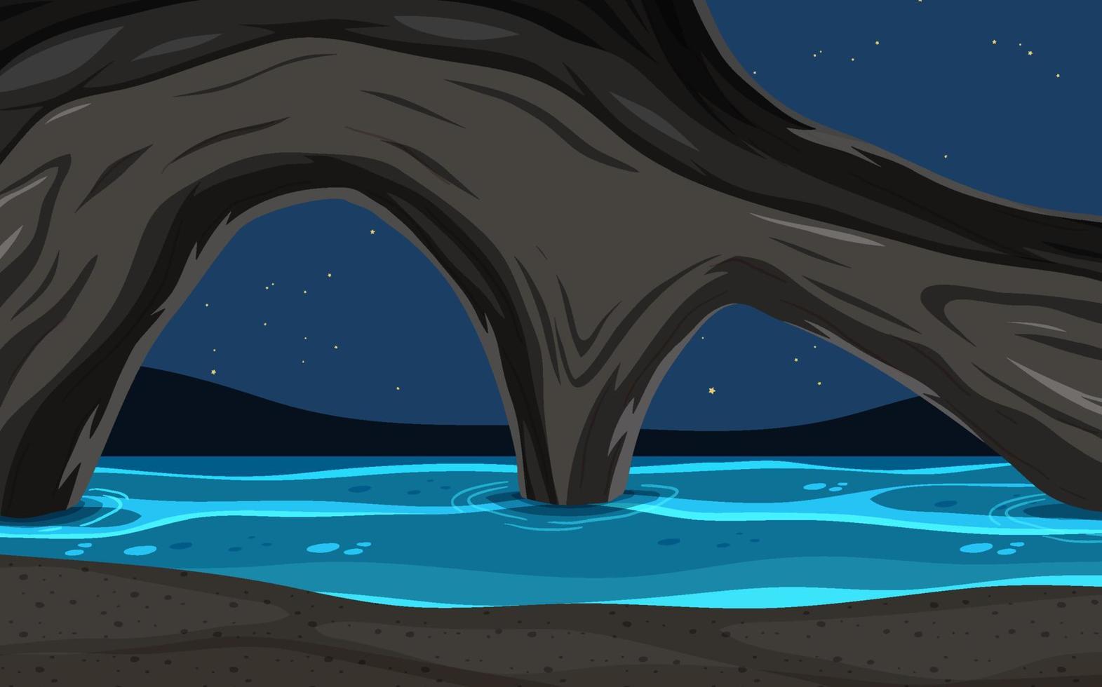 Sea cave at night background in cartoon style vector