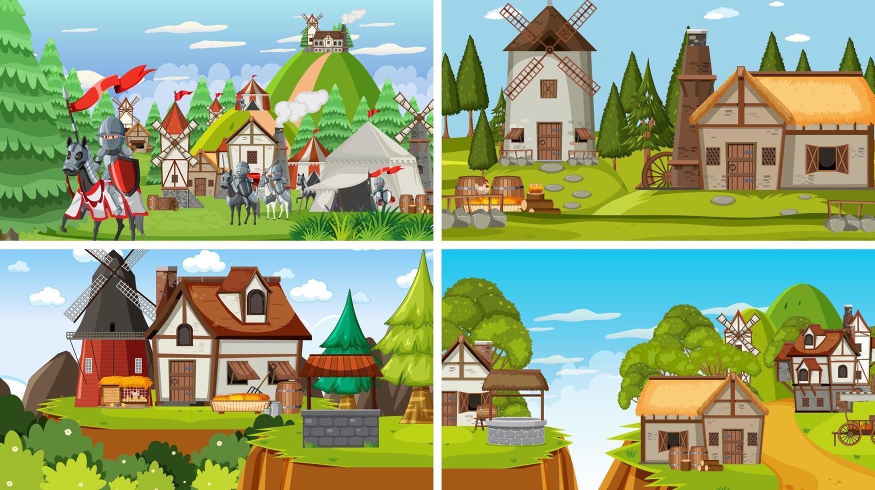 Set of different scene medieval vector